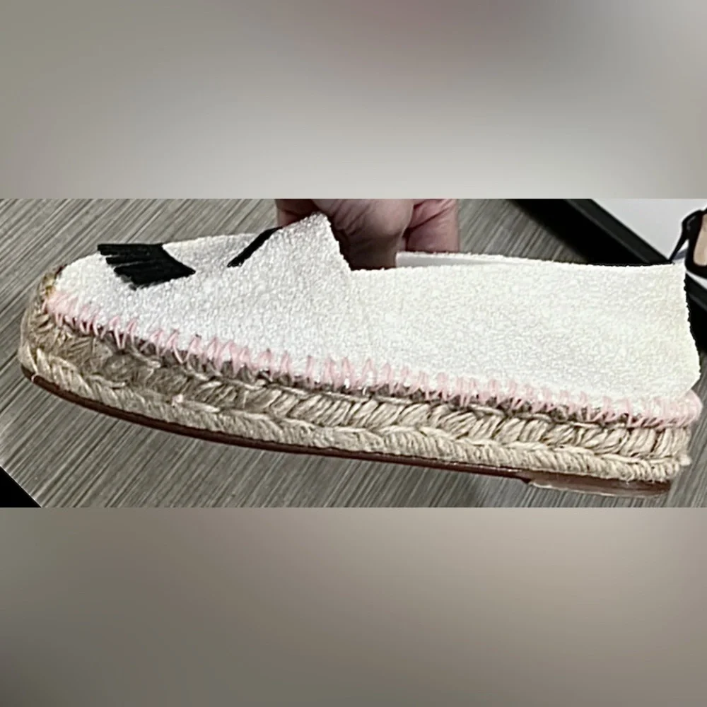 Chiara Ferragni Espadrille Jute Platforms w/ Winking Eye White  Glitter Size 5